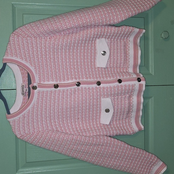 "nanette" Nanette LePore Pink/White Snap Front Sweater Size L  (NWOT) - Picture 4 of 8